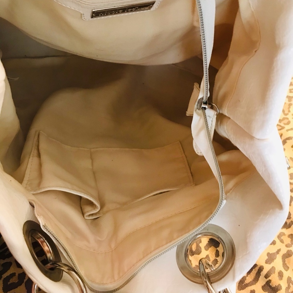 Nicole Lee made in USA white bag with large silver studs great summer  bag - Picture 16 of 16